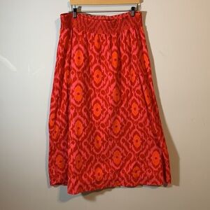 Old Navy Red and Pink Maxi skirt ikat tropical Flowy long SIZE XL pink orange